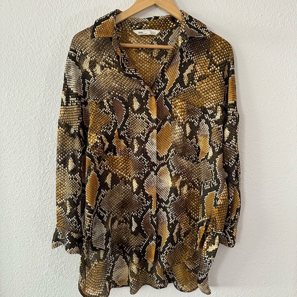 ZARA snakeskin blouse with front pockets
